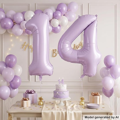 40" Pastel Purple Foil Number 14 Balloon - Image 4