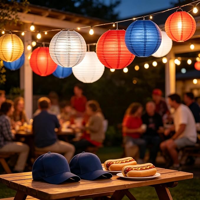 Paper Lanterns Set- 8/10 Inch Royal Blue, Patriotic Holiday, Party Decor - Image 3