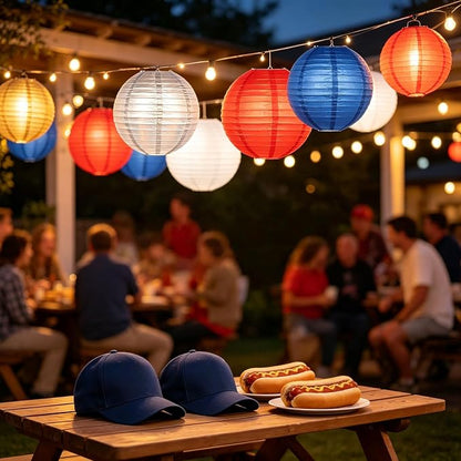 Paper Lanterns Set- 8/10 Inch Royal Blue, Patriotic Holiday, Party Decor - Image 3
