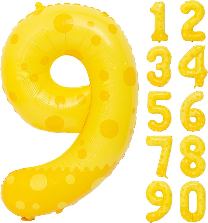 40in Yellow Polka Dot Number 9 Helium Foil Polyester Film Balloon Digital 9 | by Exquisitehighqualitypartydecorationstomeetyoureveryneed%EF%BC%81