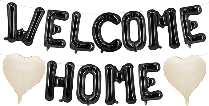 Welcome Home Balloons Cream White Black, 16Inch Welcome Home Foil Balloons by Xinvery