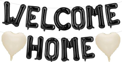 Welcome Home Balloons Cream White Black, 16Inch Welcome Home Foil Balloons by Xinvery