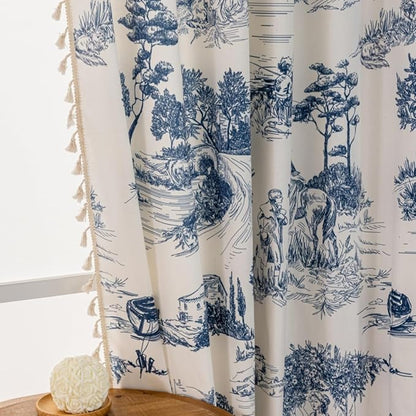 F-CHU Blue Patterned Curtains 63 Inches Long - Image 2