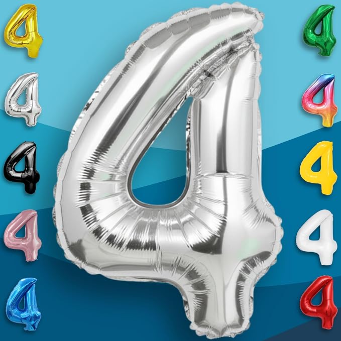 Silver Number Balloon 4 Mylar Foil Balloons 40 inch - Image 4