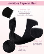 Pinkpearl Invisible Tape in Hair Extensions Human Hair, 20pcs 20inch 55g #1 Jet Black Injection Tape in Extensions Real Remy Straight Seamless Silky Human Hair Injected
