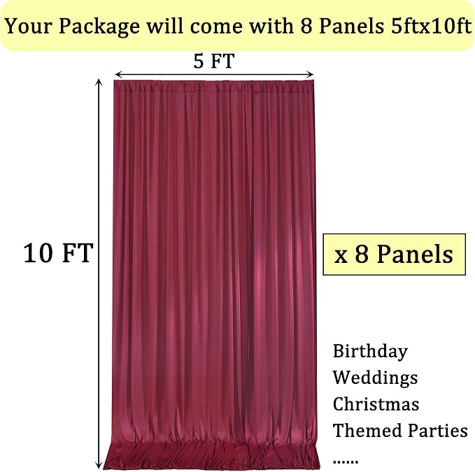 40ftx10ft Wrinkle Free Maroon Backdrop Curtains - Image 6