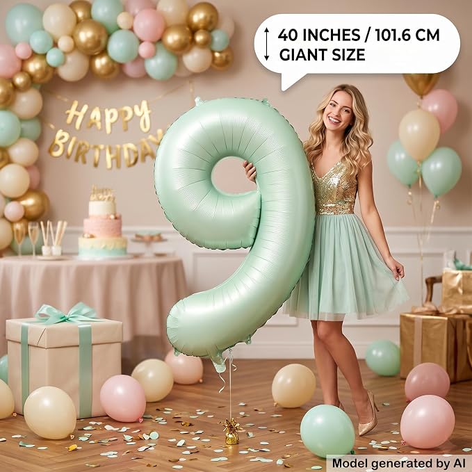 40 Inch Olive Green Number 9 Balloon - Image 4