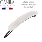 Camila Paris CP2822 French Hair Barrette Clip for Girls, Handmade, White, Metal-Free Closure Strong Hold Grip Hair Clips for Women, No Slip and Durable Styling Girls Hair Accessories, Made in France