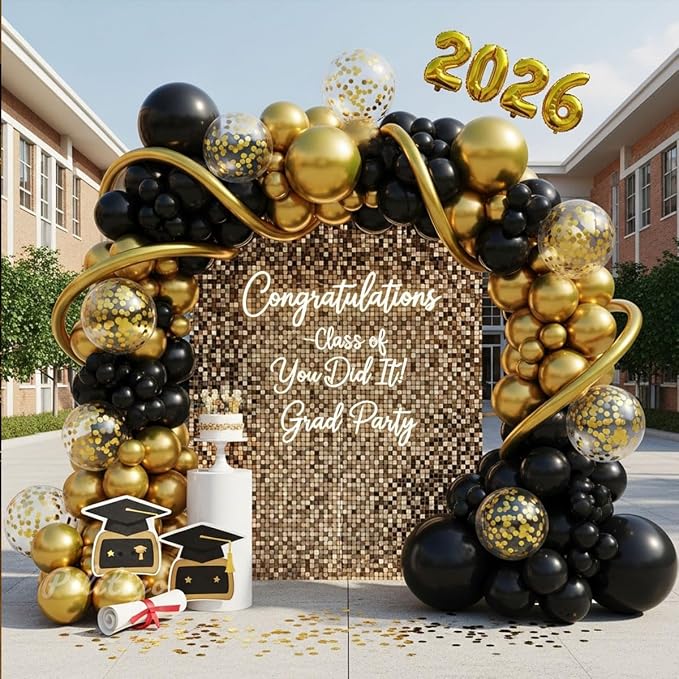 Black and Gold Balloon Arch Kit - Image 2
