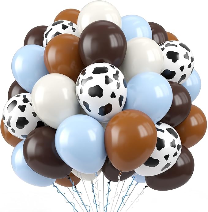 Paready Cow Print Balloons Set, 12Inch Light Blue Brown Sand White Latex Balloon by Paready