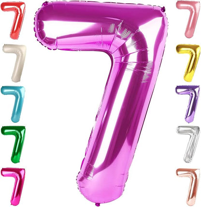 7 Balloon Numbers Birthday Decorations, 40In Rose Purple Balloons by Mluchee