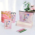 Personalized Gifts Monogrammed Birthday Gifts for Women, Aunt Grandma Retirement Christmas Initial 20 oz Tumbler, Makeup Bag Cup Ballpoint Pens Journal Notebook 6 Set, (Aesthetic Pink Flower F)
