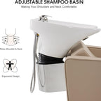 BarberPub Backwash Shampoo Station Chair, Adjustable Porcelain Ceramic Hair Wash Bowl Sink Unit Station, Reclining Shampoo Station Chair for Spa Beauty Salon Hair Salon Equipment 9303 (Beige)