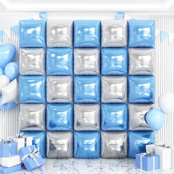 Blue and Silver Balloons Wall Tunnel Backdrop Double Sided Blue Silver Balloon by OTLGEUA