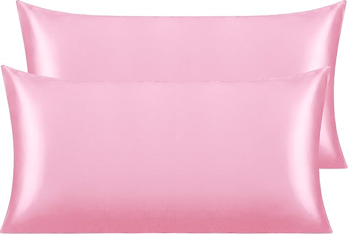 NTBAY 2 Pack Satin King Pillowcases for Hair and Skin, Luxurious and Silky Pillow Cases with Envelope Closure, 20x36 Inches, Pink