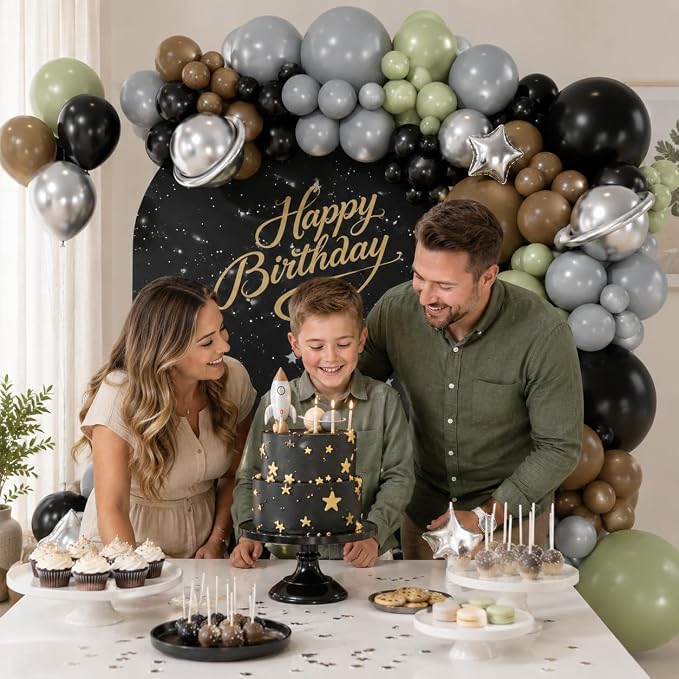 Green Gray Balloon Arch Kit, Sage Green Gray Brown Metallic Silver Balloons - Image 4