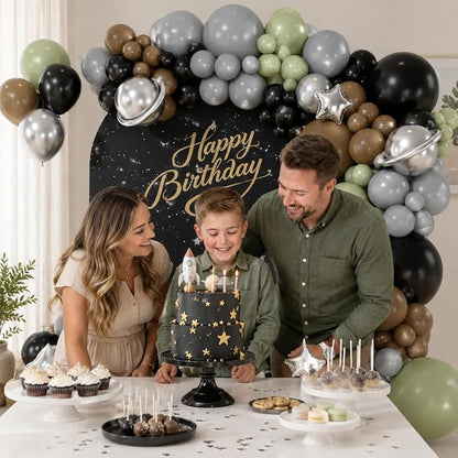 Green Gray Balloon Arch Kit, Sage Green Gray Brown Metallic Silver Balloons - Image 4