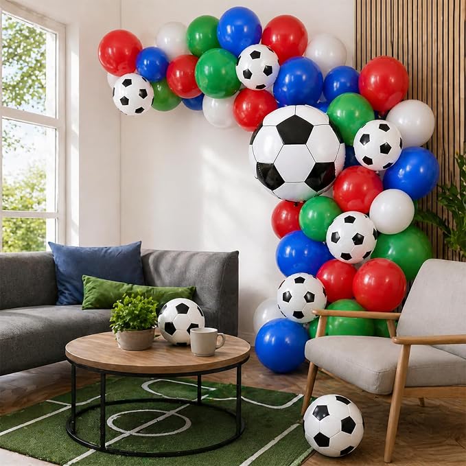 Soccer Balloons, 12 Inch Red Green and Blue White Soccer Ball Balloons - Image 9