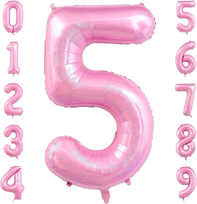 Pastel Pink 5 Balloon Number, 40 Inch Light Pink 5 Balloons Large Helium Foil by BBPOOL