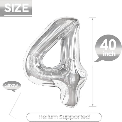 4 Balloon - Silver Birthday Number Balloons, 40 Inch Decorations Men Women | - Image 5