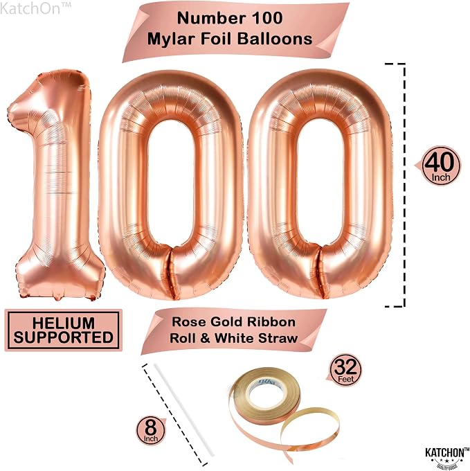 KatchOn, Rose Gold Number 100 Balloon - Image 2