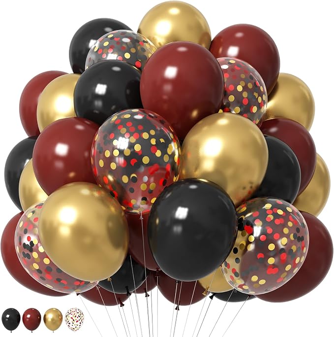HILAVO Black Burgundy Gold Balloons 12 Inch Burgundy Maroon Red Black Metallic by HILAVO