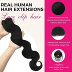 Lashey Clip in Hair Extensions Human Hair, Body Wave Remy Human Hair 24 Inch 120g 7pcs Natural Black #1B, Long Thick Clip in Hair Extensions for Black Women