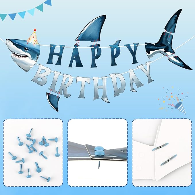 Shark Happy Birthday Banner Shark Garland Ocean Animals Party Decorations - Image 2