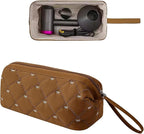 Large Quilted Hair Tools Travel Bag with Bow Pattern,Waterproof Hair Styling Accessories Storage Case for Shark FlexStyle, Dyson Airwrap Hair Dryer, Curling Iron, Revlon Hair Tools(Brown)