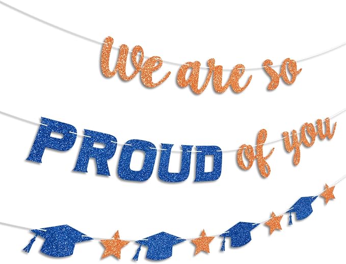 We Are So Proud of You Banner Prestrung Orange and Blue Graduation Banner - Image 2