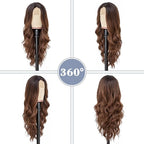 NAYOO Long Ombre Brown Wavy Wig for Women 26 Inch Middle Part Curly Wavy Wig Natural Looking Synthetic Heat Resistant Fiber for Daily Party Use (Ombre Brown)