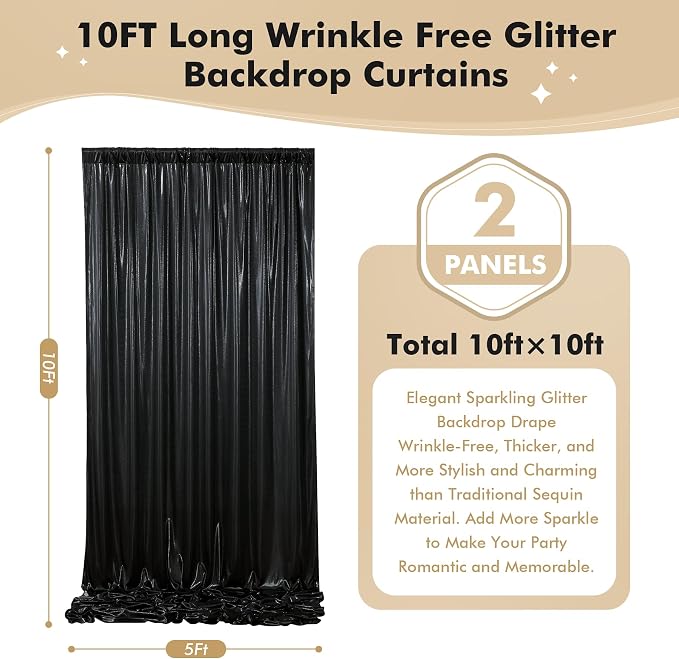 10ftx10ft Shimmer Black Sequin Backdrop Curtain - Image 5