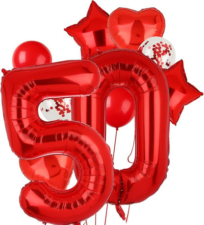 40 Inch 50 Red Number Balloons Mylar 50th Birthday Party Decor 10Pcs | Foil by GGDE