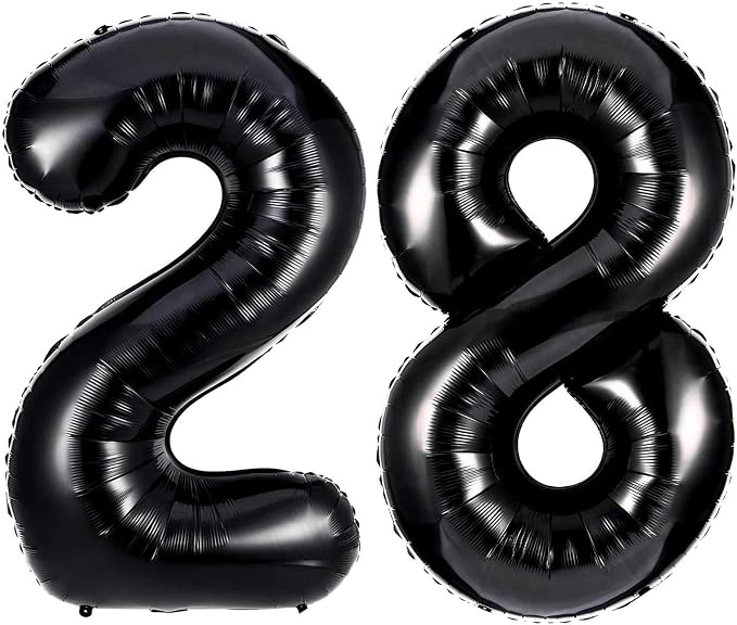 Black 28 Number Balloons, 40 Inch Giant Number 28 Balloons Foil Mylar Helium by Lovoir