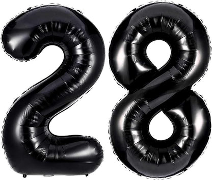 Black 28 Number Balloons, 40 Inch Giant Number 28 Balloons Foil Mylar Helium by Lovoir