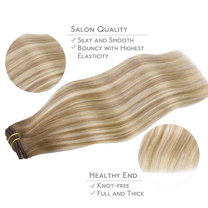 WENNALIFE Clip in Hair Extensions Real Human Hair, 12 Inch 80g 7pcs Remy Hair, Balayage Dirty Blonde with Platinum Ends Straight Natural Extensiones De Cabello Humano Con Clip Ins