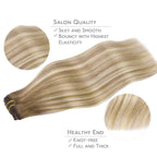 WENNALIFE Clip in Hair Extensions Real Human Hair, 14 Inch 120g 7pcs Balayage Dirty Blonde with Platinum Ends Remy Hair Natural Double Weft