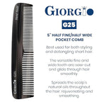 Giorgio G25 FineTooth and WideTooth Pocket Comb - Hair Styling Comb for Men and Women, Handmade Beard Combs for Men, Barber Combs, for Grooming,Saw Cut and Polished (Black Graphite)