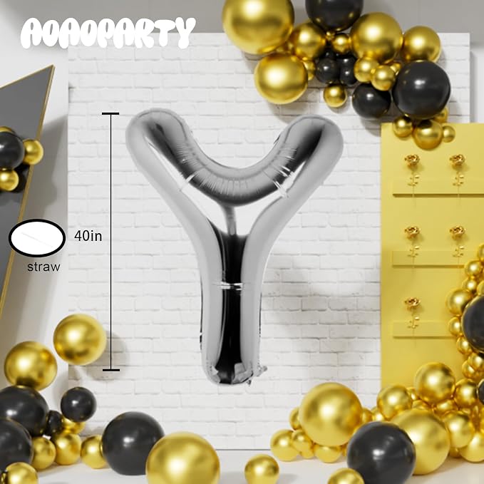 Letter Balloons Silver 40 Inch Y Large Big Foil Mylar Balloon | - Image 6