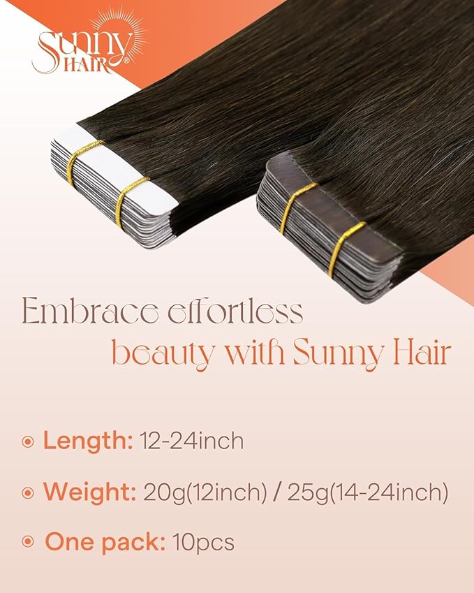 Sunny Hair Tape in Hair Extensions Real Human Hair Invisible Remy Hair Extensions Tape ins for Women Dark Brown 12 inch 20G