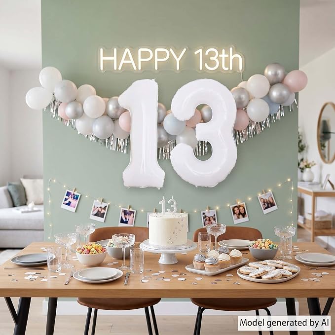 White Number 13 Balloon 40 Inch, Large Matte White 1 and 3 Foil Balloons Set - Image 6