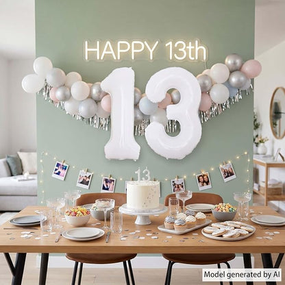 White Number 13 Balloon 40 Inch, Large Matte White 1 and 3 Foil Balloons Set - Image 6