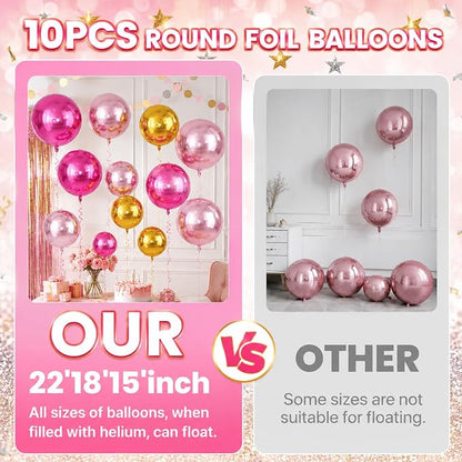 Pink Gold Round Foil Balloons, Metallic Hot Pink Gold Foil Baloon - Image 3