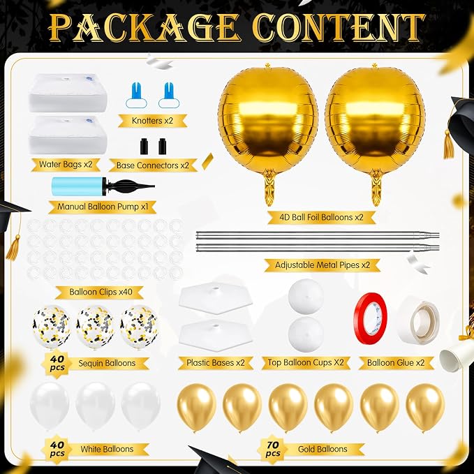 2 Sets Gold and White Balloon Column Stand Kit, Adjustable Floor Balloon Arch - Image 2