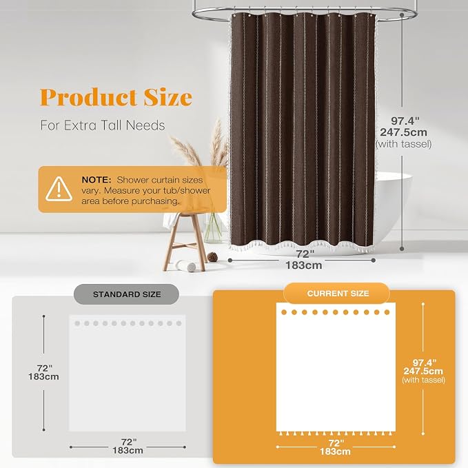 72x96 Extra Long Boho Linen Heavy Duty Cloth Shower Curtain Set, 330GSM Linen - Image 3