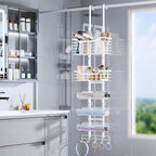 Consumest 6-Tier Hair Tool Organizer - Hair Dryer Holder Over The Door/Wall Mounted DIY Adjustable Shelf Bathroom Door Organizer with Hook for Curling Iron/Blow Dryer/Straightener White