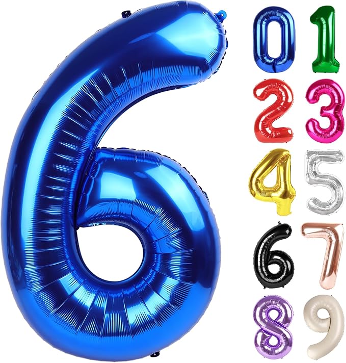 6 Balloon - Metallic Blue Birthday Number Balloons, 40 Inch Decorations | by ALPHADELTAPI
