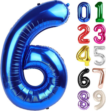 6 Balloon - Metallic Blue Birthday Number Balloons, 40 Inch Decorations | by ALPHADELTAPI