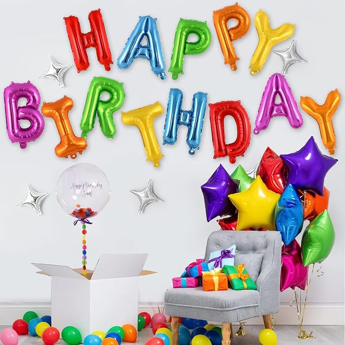 Happy Birthday Balloons Banner, Foil Balloon Personalized Name Letters Balloons - Image 4