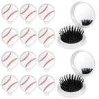 12 Pcs baseball Mini Detangler Brush, Folding Mirror Hair Brushes, Travel Hair Brush, No Tangle Soft Flexible Bristles for Straight, Curly, Thick Hair for baseball Team Gift Sport Party